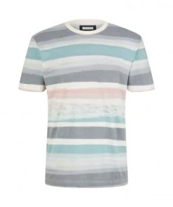 Tom Tailor T-Shirt Halbarm Allover Printed T-shirt, Water Color Stripes Beige Base