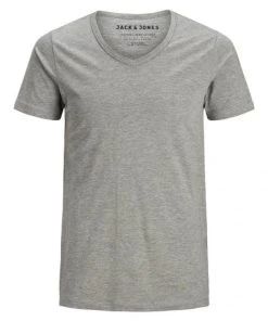 Jack & Jones T-Shirt Halbarm JJEBASIC V-NECK TEE S/S NOOS, LIGHT GREY MELANGE