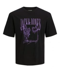 Jack & Jones T-Shirt Halbarm JORSCRIPTING PHOTO TEE SS CREW NECK, Black/PURPLE PRINT