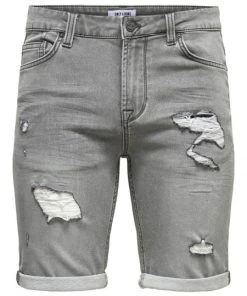 Only & Sons Shorts ONSPLY GREY DAMAGE JOG PK 1893, Grey Denim