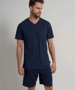 CECEBA Shorty Shorty, V-Ausschnitt, Blau-dunkel-Minimal