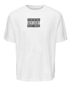Only & Sons T-Shirt Halbarm ONSFRED RLX PARENTAL ADVISOR SS 367, White