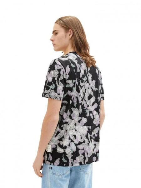 TOM TAILOR Denim T-Shirt Halbarm All Over Printed T-shirt, Dark Abstract Flower Print 4 TOM TAILOR Denim T-Shirt Halbarm All Over Printed T-shirt, Dark Abstract Flower Print – Bild 4