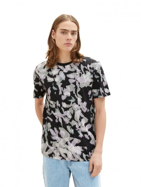 TOM TAILOR Denim T-Shirt Halbarm All Over Printed T-shirt, Dark Abstract Flower Print 5 TOM TAILOR Denim T-Shirt Halbarm All Over Printed T-shirt, Dark Abstract Flower Print – Bild 5