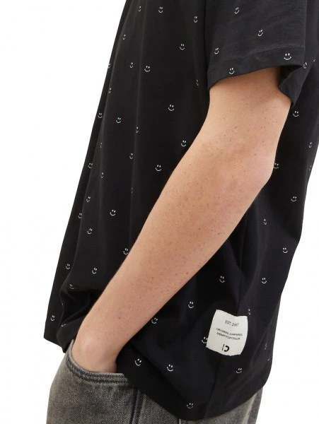 TOM TAILOR Denim T-Shirt Halbarm Relaxed Printed T-shirt, Black Smiley Print 6 TOM TAILOR Denim T-Shirt Halbarm Relaxed Printed T-shirt, Black Smiley Print – Bild 6