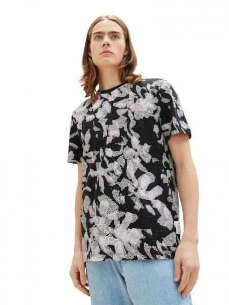 TOM TAILOR Denim T-Shirt Halbarm All Over Printed T-shirt, Dark Abstract Flower Print 2 TOM TAILOR Denim T-Shirt Halbarm All Over Printed T-shirt, Dark Abstract Flower Print – Bild 2