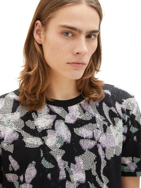 TOM TAILOR Denim T-Shirt Halbarm All Over Printed T-shirt, Dark Abstract Flower Print 6 TOM TAILOR Denim T-Shirt Halbarm All Over Printed T-shirt, Dark Abstract Flower Print – Bild 6