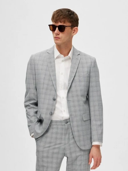 Selected Anzug Sakko SLHSLIM-LIAM LT GREY CHK BLZ FLEX B, Light Grey Melange/grey 3 Selected Anzug Sakko SLHSLIM-LIAM LT GREY CHK BLZ FLEX B, Light Grey Melange/grey – Bild 3