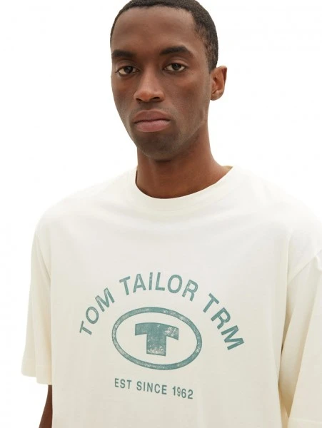Tom Tailor T-Shirt Halbarm Relaxed Crewneck Logo T-shirt, Vintage Beige 2 Tom Tailor T-Shirt Halbarm Relaxed Crewneck Logo T-shirt, Vintage Beige – Bild 2