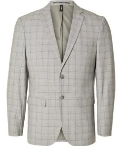 Selected Anzug Sakko SLHSLIM-LIAM LT GREY CHK BLZ FLEX B, Light Grey Melange/grey