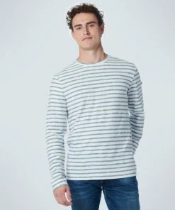 No-Excess T-Shirt Langarm T-Shirt Long Sleeve Crewneck Stripe, Blue