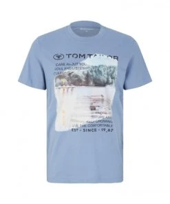 Tom Tailor T-Shirt Halbarm Photoprint Crewneck T-shirt, Greyish Mid Blue