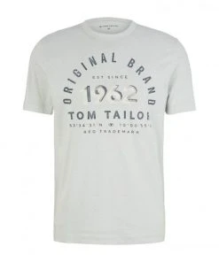 Tom Tailor T-Shirt Halbarm Striped T-shirt With Print, Ice Blue Offwhite Finestripe