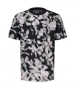 TOM TAILOR Denim T-Shirt Halbarm All Over Printed T-shirt, Dark Abstract Flower Print