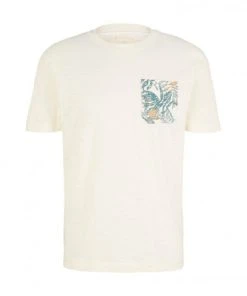 Tom Tailor T-Shirt Halbarm T-shirt With Printed Pocket, Vintage Beige