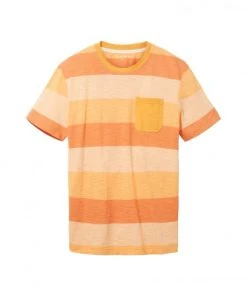 Tom Tailor T-Shirt Halbarm Color Block Crewneck T-shirt, Washed Out Orange Blockstripe