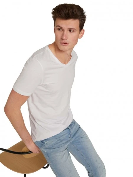 TOM TAILOR Denim T-Shirt Halbarm V-neck T-shirt, White 2 TOM TAILOR Denim T-Shirt Halbarm V-neck T-shirt, White – Bild 2