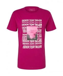 TOM TAILOR Denim T-Shirt Halbarm Printed T-shirt, Pure Magenta