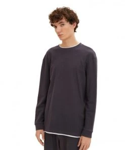 TOM TAILOR Denim T-Shirt Langarm Relaxed Structured Longsleeve, Coal Grey -Lloyd Gürtel Shop ca04ac68 bfe8 44b5 a214 349a88a87bba 600x600