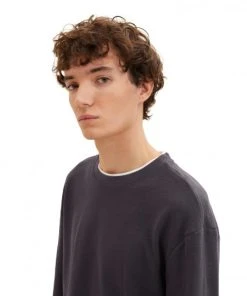 TOM TAILOR Denim T-Shirt Langarm Relaxed Structured Longsleeve, Coal Grey -Lloyd Gürtel Shop ca04ac68 bfe8 44b5 a214 349aa092c2bc 600x600