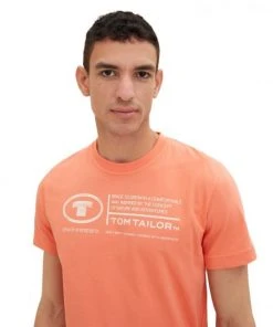 Tom Tailor T-Shirt Halbarm Printed Crewneck T-shirt, Soft Peach Orange -Lloyd Gürtel Shop e6ee5062 3a40 b2bd a514 c585647ca9da 600x600