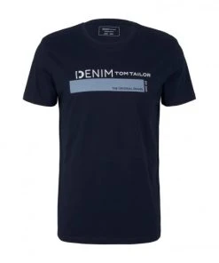 TOM TAILOR Denim T-Shirt Halbarm Printed T-shirt, Sky Captain Blue