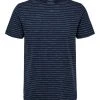 Selected T-Shirt Halbarm SLHMORGAN STRIPE SS O-NECK TEE W NO, Dark Sapphire/Egret