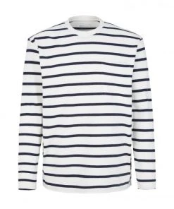 TOM TAILOR Denim T-Shirt Halbarm Relaxed Striped Longsleeve, Navy Thin Stripe