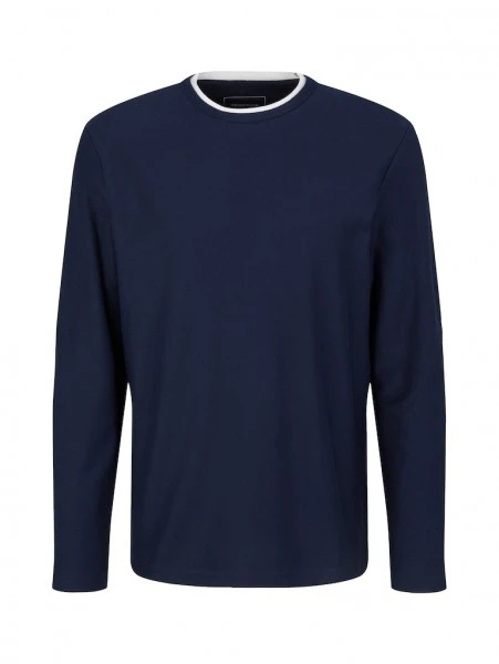 TOM TAILOR Denim T-Shirt Halbarm Structured Longsleeve, Sky Captain Blue 1 TOM TAILOR Denim T-Shirt Halbarm Structured Longsleeve, Sky Captain Blue