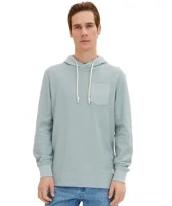 Tom Tailor T-Shirt Langarm Structured T-shirt Hoodie, Light Ice Blue
