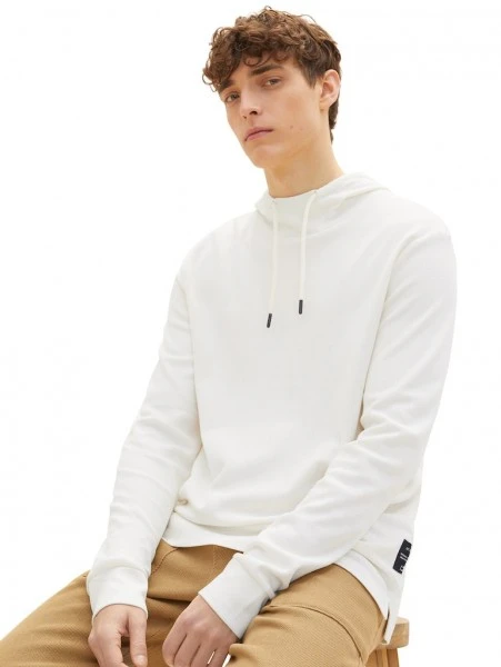 TOM TAILOR Denim T-Shirt Halbarm Structured Hoodie Longsleeve, Wool White 2 TOM TAILOR Denim T-Shirt Halbarm Structured Hoodie Longsleeve, Wool White – Bild 2