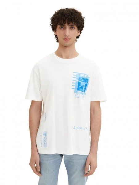 TOM TAILOR Denim T-Shirt Halbarm Relaxed Printed T-shirt, Wool White 5 TOM TAILOR Denim T-Shirt Halbarm Relaxed Printed T-shirt, Wool White – Bild 5