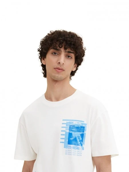TOM TAILOR Denim T-Shirt Halbarm Relaxed Printed T-shirt, Wool White 6 TOM TAILOR Denim T-Shirt Halbarm Relaxed Printed T-shirt, Wool White – Bild 6