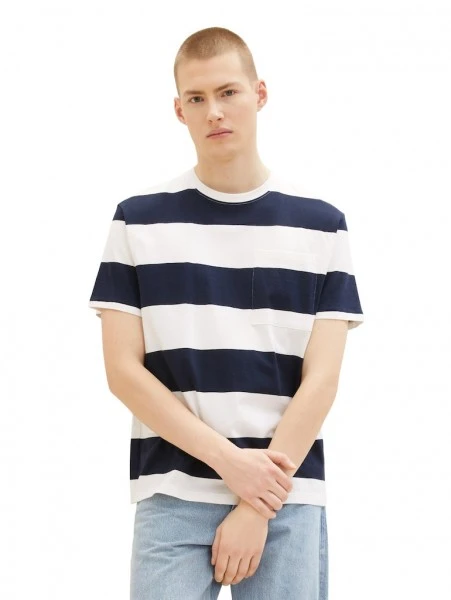 TOM TAILOR Denim T-Shirt Halbarm Relaxed Striped T-shirt, Navy Large Stripe 2 TOM TAILOR Denim T-Shirt Halbarm Relaxed Striped T-shirt, Navy Large Stripe – Bild 2