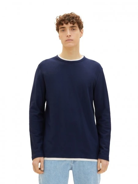 TOM TAILOR Denim T-Shirt Halbarm Structured Longsleeve, Sky Captain Blue 5 TOM TAILOR Denim T-Shirt Halbarm Structured Longsleeve, Sky Captain Blue – Bild 5