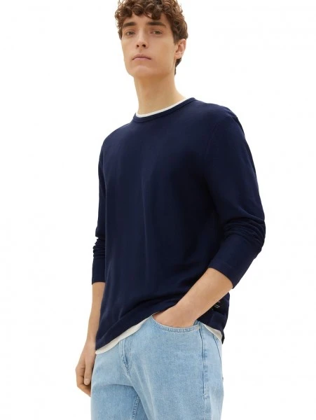 TOM TAILOR Denim T-Shirt Halbarm Structured Longsleeve, Sky Captain Blue 2 TOM TAILOR Denim T-Shirt Halbarm Structured Longsleeve, Sky Captain Blue – Bild 2