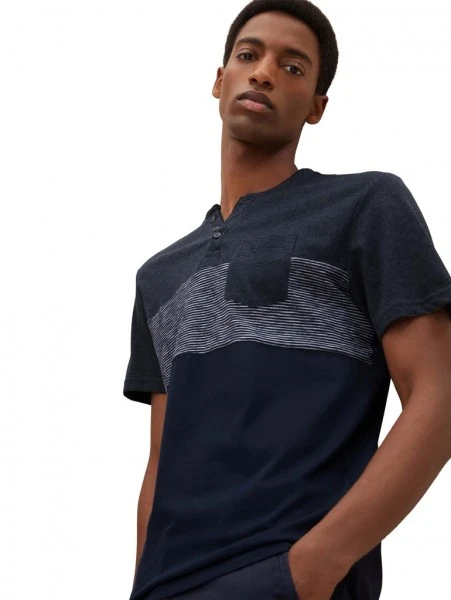 Tom Tailor T-Shirt Halbarm Serafino T-shirt With Insert, Sky Captain Blue White Melange 2 Tom Tailor T-Shirt Halbarm Serafino T-shirt With Insert, Sky Captain Blue White Melange – Bild 2