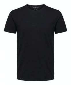 Selected T-Shirt Halbarm SLHNEWPIMA SS O-NECK TEE B NOOS, Black